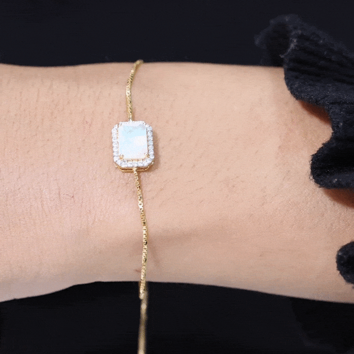 2 Carat Emerald Cut Ethiopian Opal and Diamond Bolo Chain Bracelet