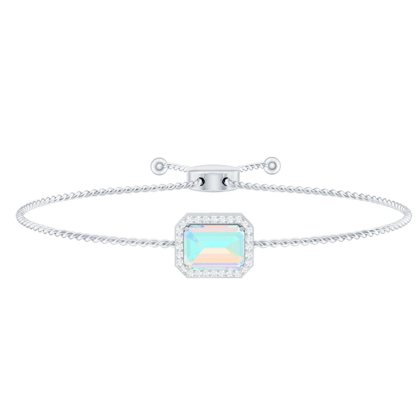2 Carat Emerald Cut Ethiopian Opal and Diamond Bolo Chain Bracelet