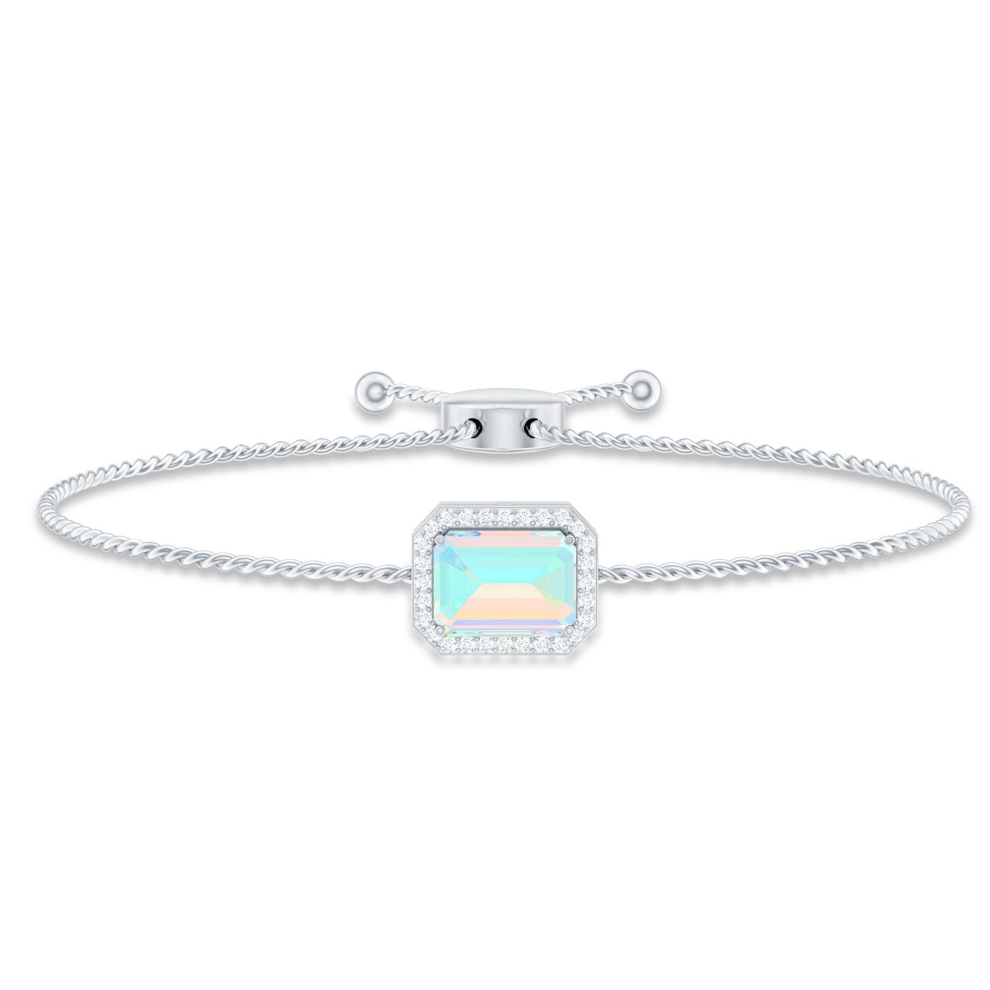 2 Carat Emerald Cut Ethiopian Opal and Diamond Bolo Chain Bracelet