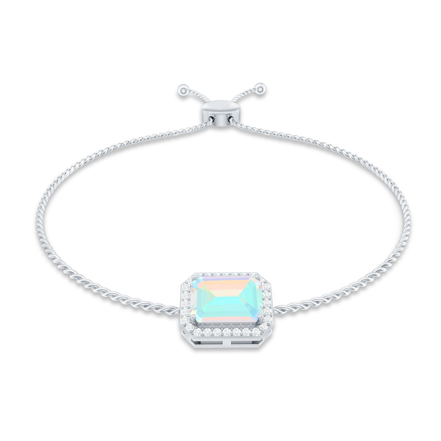 2 Carat Emerald Cut Ethiopian Opal and Diamond Bolo Chain Bracelet