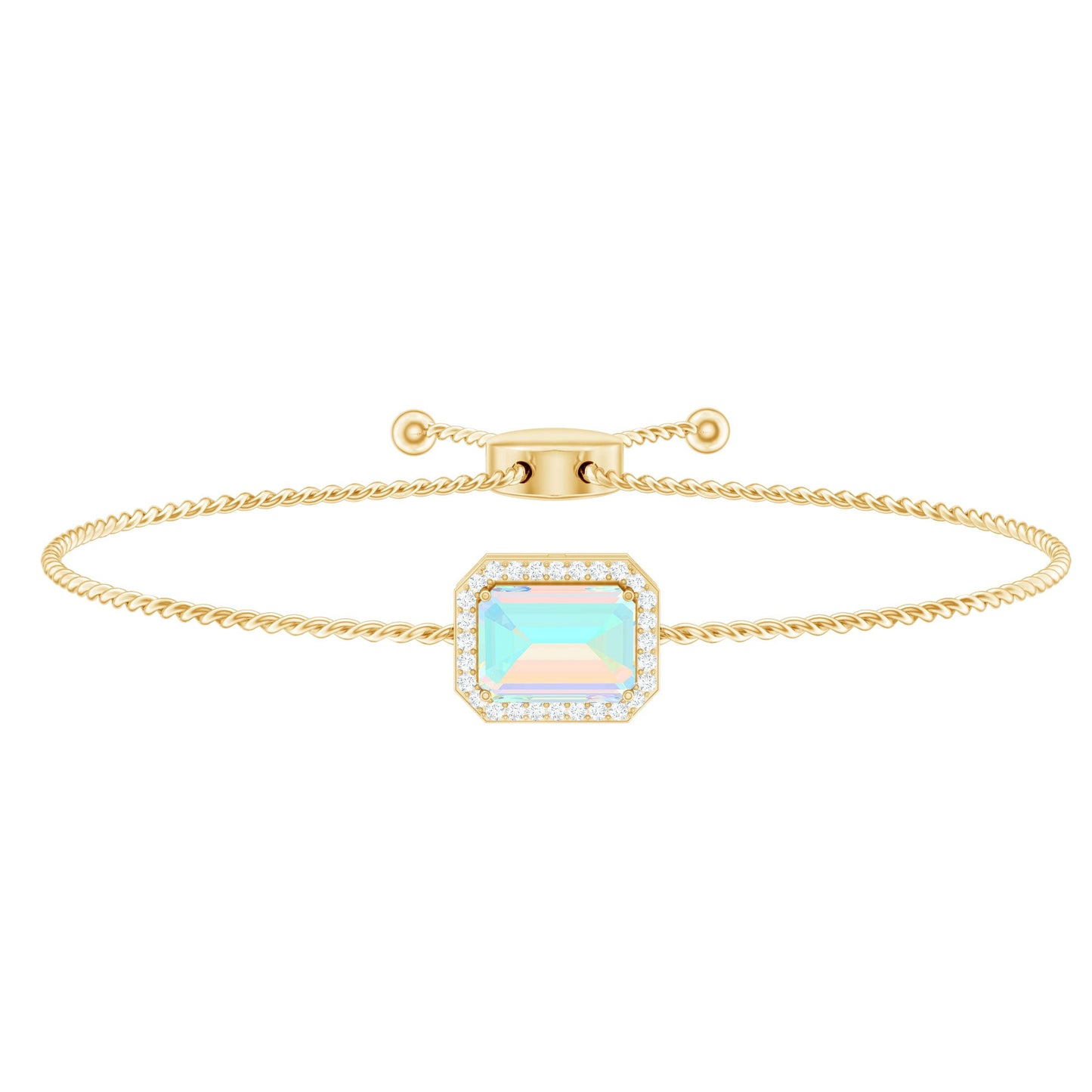 2 Carat Emerald Cut Ethiopian Opal and Diamond Bolo Chain Bracelet