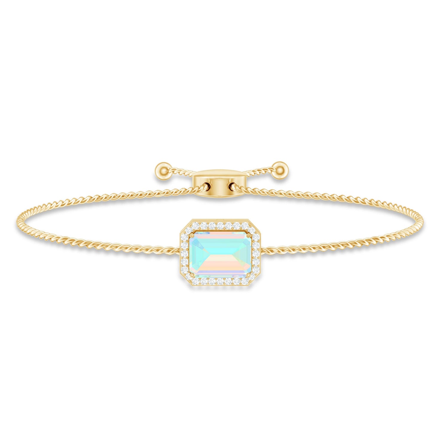 2 Carat Emerald Cut Ethiopian Opal and Diamond Bolo Chain Bracelet
