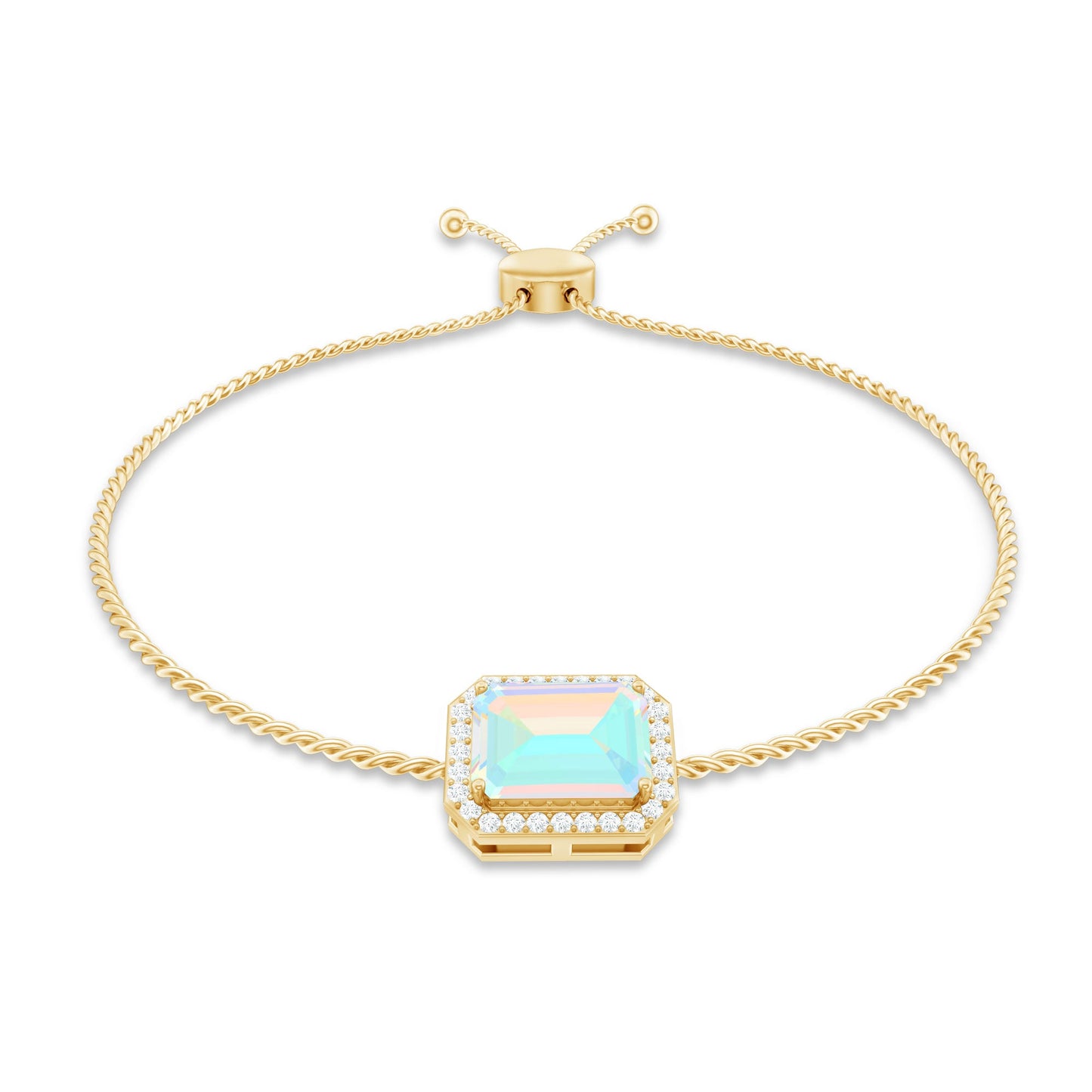 2 Carat Emerald Cut Ethiopian Opal and Diamond Bolo Chain Bracelet