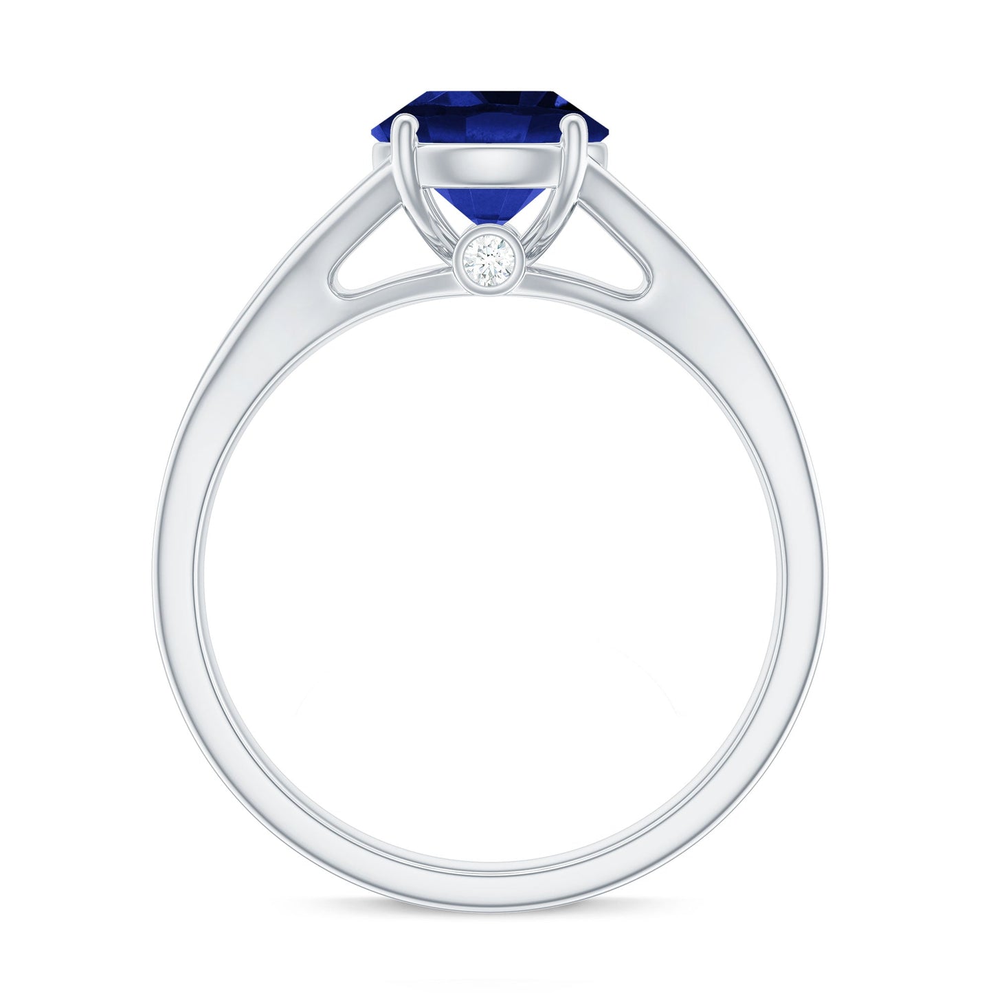 8mm Round Lab Grown Blue Sapphire Engagement Ring with Diamond Split Shank