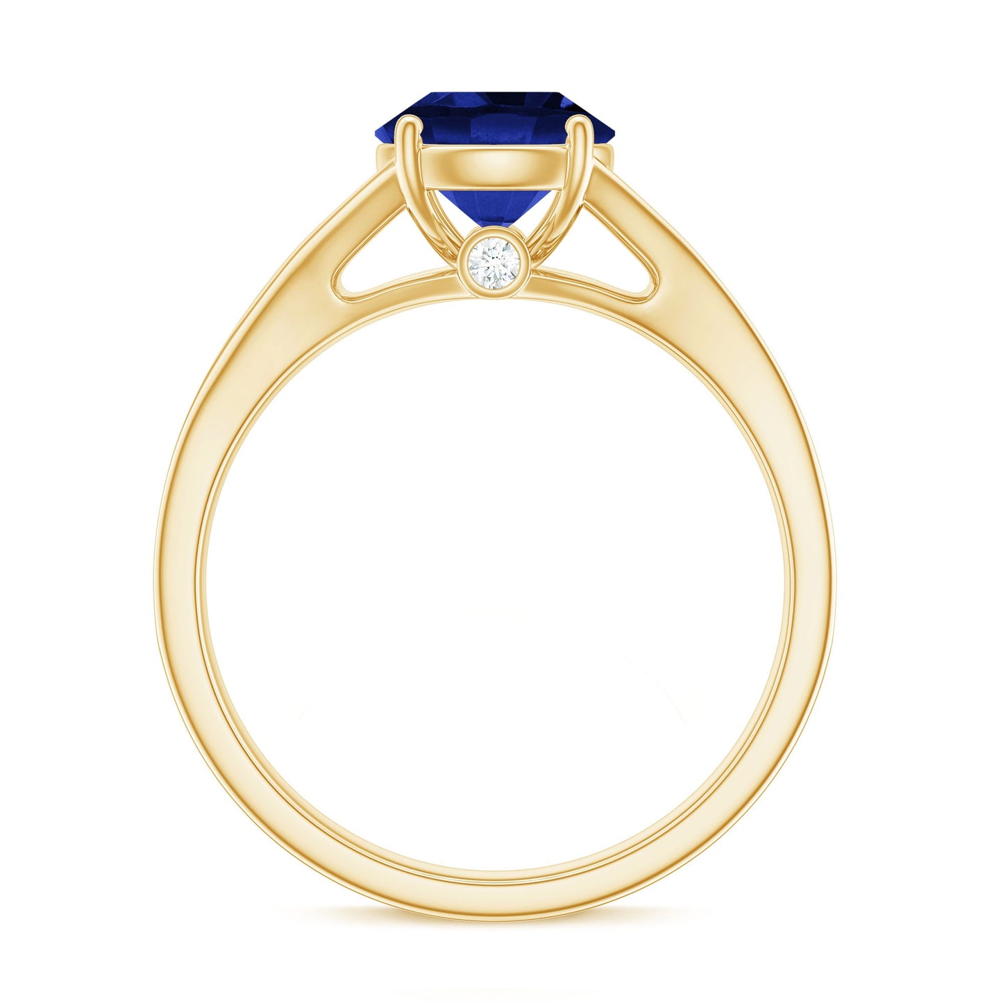 8mm Round Lab Grown Blue Sapphire Engagement Ring with Diamond Split Shank